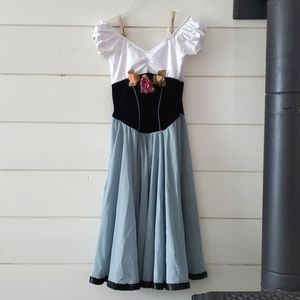 Vintage Romeo & Juliet Dance Figure Skating Dress, Long Blue Green Skirt AS